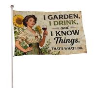 Drapeaux de Cour Je jardine je bois & je sais des choses Bannière Bureaux | Imperméable Drapeaux de Jardin Durable Bannière de Cour pour Patio Intérieur