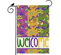 Drapeaux De Cour Masques Colorés Donuts Iris Fleur De Lis Mardi Gras Suspendre Décoration De Jardin Uv Fade Résistant Bannière De Cour Pour Ferme D'Intérieur Intérieur 12X18 Inch