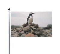 Drapeaux De Cour Un Pingouin Assis Au Sommet D'Un Rocher Double Face Drapeaux Décoratif Amusant Bannière Décorative Pour Pelouse Ferme Bureaux 3X5 Ft