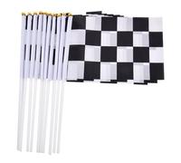 Drapeaux de course à carreaux - Bannière noire et blanche - Fanions à main double face - Décoration de fête - Accessoires de défilé sportif - Petit drapeau sur le thème de voiture de course pour les