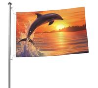 Drapeaux de dauphin coucher de soleil pour l'extérieur 6,1 x 91,4 cm, drapeau de jardin saisonnier double face avec œillets, drapeau d'extérieur pour décoration de maison, toile de fond pour photo