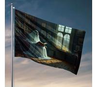 Drapeaux de décoration de chambre A Ghost Reads A Book In A Cozy Library. Drapeau cool pour dortoir universitaire Accessoires de grotte (120 x 180 cm)