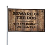 Drapeaux de décoration de chambre « Beware of Dog The Cat Is Shady As Hell Too » - Accessoires de chambre de fille (152 x 244 cm)