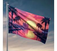 Drapeaux de décoration de chambre coucher de soleil sur le front de mer doublé de palmiers avec bateaux amarrés. Drapeau cool pour dortoir universitaire Accessoires de grotte (120 x 180 cm)