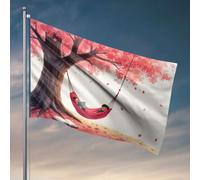 Drapeaux de décoration de chambre pour deux personnes lisant dans un hamac sous un cerisier en fleurs. Drapeau cool pour dortoir universitaire Accessoires de grotte (120 x 180 cm)