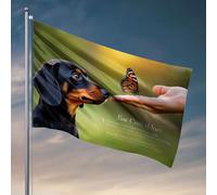 Drapeaux de décoration de chambre Un chien, un papillon et une main avec texte. Drapeau cool pour dortoir universitaire Accessoires de grotte (120 x 180 cm)