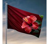 Drapeaux de décoration de chambre Une fleur d'hibiscus rouge vif fleurit sur un fond sombre. Drapeau cool pour dortoir universitaire Accessoires de grotte (60 x 90 cm)