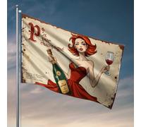 Drapeaux de dortoir amusants vintage élégance : une rousse dans une robe rouge avec drapeau champagne pour dortoir universitaire drapeaux pour l'extérieur (120 x 180 cm)