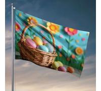 Drapeaux de dortoir colorés - Œufs de Pâques colorés dans un panier en osier - Accessoires de chambre pour hommes - Décoration de dortoir - Drôle (60 x 90 cm)