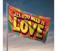 Drapeaux de dortoir cool All You Need Is Love. Accessoires de chambre pour homme - Décoration de dortoir amusante (120 x 180 cm)