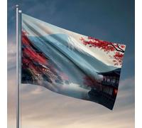 Drapeaux de dortoir cool Mount Fuji avec feuillage d'automne et architecture japonaise traditionnelle. Accessoires de chambre pour hommes, décoration de dortoir universitaire (60 x 90 cm)