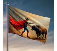 Drapeaux de dortoir cool Un Matador en tenue traditionnelle fait face à un taureau agressif lors d'une corrida dramatique Accessoires de garage pour homme, grotte et jardin (152 x 244 cm)