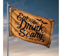 Drapeaux de dortoir pour filles avec citation effrayante d'Halloween : Eat, Be Drunk, Be Scary Flag Posters for College Dorm Bunting Flags Outdoor (30 x 45 cm)