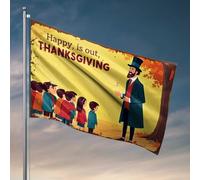 Drapeaux de dortoir pour filles - Célébration de Thanksgiving : un homme en chapeau haut-de-forme parle aux enfants - Petit drapeau décoratif pour la maison (60 x 90 cm)