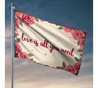 Drapeaux de dortoir pour filles « Love Is All You Need » : un drapeau romantique avec cadre floral - Décoration de bar pour la maison (152 x 244 cm)
