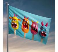 Drapeaux de dortoir pour gars avec des monstres colorés avec visages expressifs. Drapeau décoratif amusant pour chambre d'enfant (120 x 180 cm)