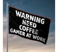 Drapeaux de dortoir pour gars Avertissement : Gamer At Work Needs Drapeau de café affiches cool pour gars décorations de piscine extérieur (30 x 45 cm)
