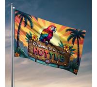 Drapeaux de dortoir pour gars Bienvenue dans notre jacuzzi tropical Paradise Drapeau amusant Décoration de salle de bain cour (120 x 180 cm)