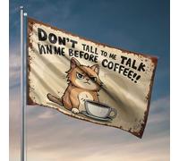 Drapeaux de dortoir pour gars chat grincheux avec café : « Don'T Talk To Me Before Coffee! » Drapeau de jardin printemps et été amusant pour salle de bain (30 x 45 cm)