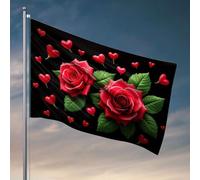 Drapeaux de dortoir pour gars, deux roses rouges avec des cœurs sur un fond noir. Décorations de dortoir pour les gars d'université Drapeaux amusants (120 x 180 cm)