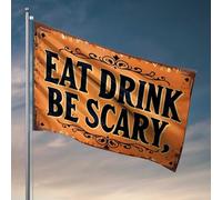 Drapeaux de dortoir pour gars - Esprit d'Halloween : Eat, Drink, Be Scary - Drapeau de jardin - Printemps et été - Décoration amusante pour salle de bain (60 x 90 cm)
