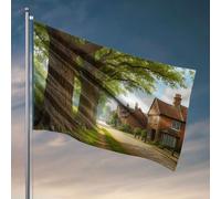 Drapeaux de dortoir pour gars, rue bordée d'arbres avec maisons en briques. Drapeaux de dortoir pour garçons d'université Drapeaux de chambre amusants (152 x 244 cm)