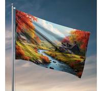 Drapeaux de dortoir pour gars, sérénité d'automne : une cabane confortable dans la vallée, affiches cool pour décoration de piscine, extérieur (120 x 180 cm)