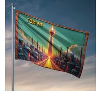Drapeaux de dortoir pour gars Tokyo : un paysage urbain futuriste avec gratte-ciels imposants et drapeau d'or Décoration amusante pour salle de bain et cour (30 x 45 cm)