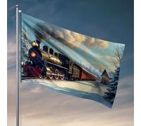 Drapeaux de dortoir pour gars train à vapeur qui traversent un paysage d'hiver enneigé. Drapeau pour décoration de chambre de bébé (60 x 90 cm)