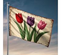 Drapeaux de dortoir pour gars trio de tulipes vintage : rouge, violet, rose, drapeau amusant pour décoration de salle de bain et cour (152 x 244 cm)