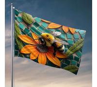 Drapeaux de dortoir pour gars, une abeille sur une fleur orange avec des feuilles vertes, drapeaux amusants pour dortoir (60 x 90 cm)