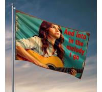 Drapeaux de dortoir pour gars, une femme jouant de la guitare avec le texte « And Into In The Melody I Go » - Décoration amusante pour chambre d'enfant (60 x 90 cm)