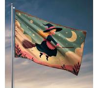Drapeaux de dortoir pour gars, une sorcière volant sur un balai sous un ciel étoilé pour décoration de chambre à coucher (60 x 90 cm)