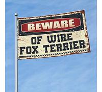 Drapeaux de dortoir pour hommes avec inscription « Beware of Wire Fox Terrier » - Décoration de dortoir - Accessoires de bar (30 x 45 cm)