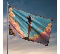 Drapeaux de dortoir pour hommes habilités femme avec épée sur un affleurement rocheux au milieu du ciel vibrant drapeau de jardin, printemps et été, décoration amusante de salle de bain (60 x 90 cm)