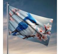 Drapeaux de dortoir pour hommes, un oiseau bleu perché sur une branche avec des fleurs roses, drapeaux pour hommes, affiches cool pour hommes (30 x 45 cm)