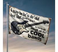 Drapeaux de dortoir pour les gars avec panneau de guitare vintage : « I May Be Old, But I Got To See All The Cool Flag Garden Flags Spring And Summer Funny Bathroom Deco (30 x 45 cm)