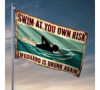 Drapeaux de dortoir pour les gars nagent à vos propres risques : The Drunk Lifeguard - Panneau d'avertissement pour décoration de chambre à coucher (60 x 90 cm)