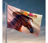 Drapeaux de dortoir universitaire Cheval portant un chapeau floral drapeau adolescents Stuff Welcome Garden Flag (120 x 180 cm)