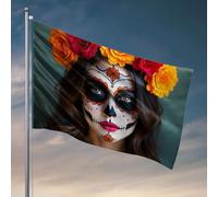 Drapeaux de dortoir universitaire Jour des morts Peinture avec fleurs Drapeau Adolescent Stuff Bienvenue Jardin Drapeau (120 x 180 cm)