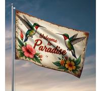 Drapeaux de dortoir universitaire « Welcome To Paradise : colibris et fleurs tropicales » - Décoration amusante pour les garçons (60 x 90 cm)