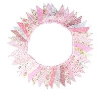 Drapeaux De FêTe Fanions en tissu Floral de 12M, banderole décoration for mariage, fête d'anniversaire, noël, bannière jardin(Color2)