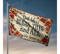 Drapeaux de fille pour chambre à coucher avec inscription « God Bless This Home : A Warm Floral Welcome Sign Flag » - Décoration de chambre amusante (30 x 45 cm)