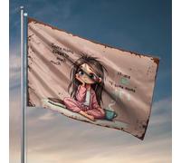 Drapeaux de fille pour chambre à coucher relaxant avec une tasse de thé : drapeau d'un moment de paix pour fille, décoration de chambre amusante (120 x 180 cm)