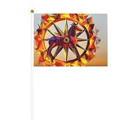 Drapeaux de guerre à flammes portables, drapeaux en polyester imprimés recto verso de 14 x 21 cm avec mât en plastique de 30 cm, parfaits pour les événements et la décoration.
