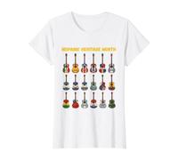 Drapeaux de Guitare du Mois du Patrimoine hispanique pour l'Amérique Latine T-Shirt Graphique avec Valeur, Femme, Blanc, L