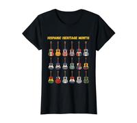 Drapeaux de Guitare du Mois du Patrimoine hispanique pour l'Amérique Latine T-Shirt Graphique avec Valeur, Femme, Noir, S