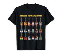 Drapeaux de Guitare du Mois du Patrimoine hispanique pour l'Amérique Latine T-Shirt Graphique avec Valeur, Homme, Noir, S
