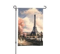 Drapeaux de jardin 30 × 45 cm verticaux de bienvenue style vintage Tour Eiffel Flas Paris Flas double face Drapeau de jardin cour Bannières décoratives d'extérieur pour toutes les saisons vacances