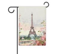 Drapeaux de jardin 30,5 x 45,7 cm - Drapeau de jardin d'hiver double face - Tour Eiffel avec fleurs - Drapeau décoratif extérieur (nom du design) - Drapeau vertical d'extérieur pour toutes les saisons